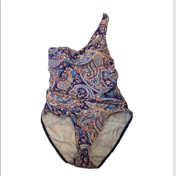 Lauren Ralph Lauren One Shoulder Paisley print bathing suit size 8 - Picture 2 of 10